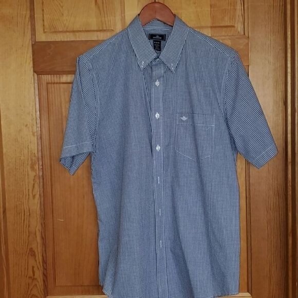 Dockers Logo Casual Button Down Blue & White Striped Short Sleeve Sz M Shirt - Picture 2 of 9